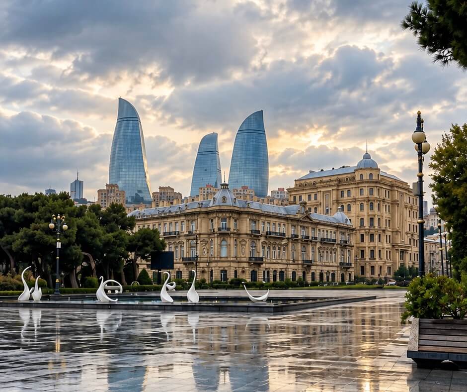 The swan fountain in Baku