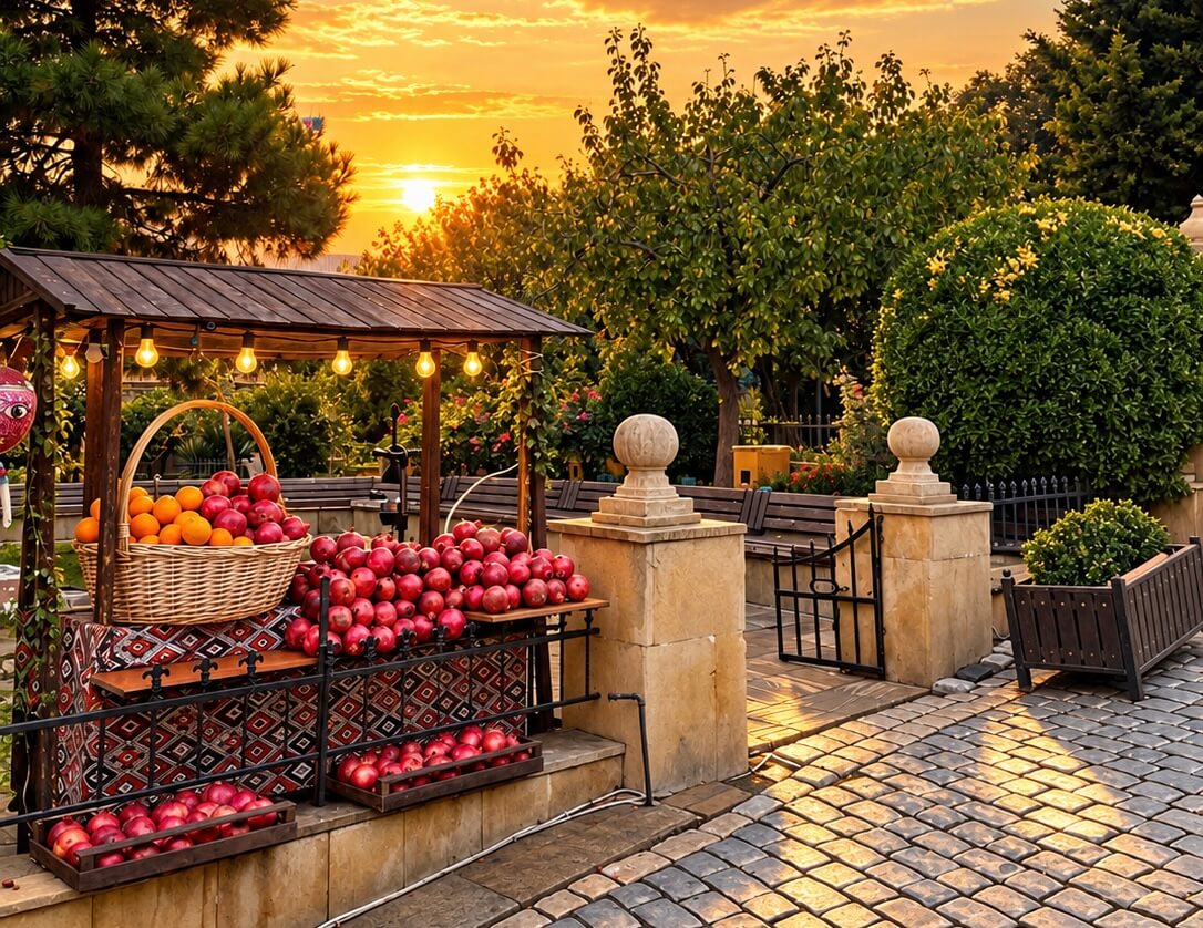 A pomegranate stall in the Old City of Baku