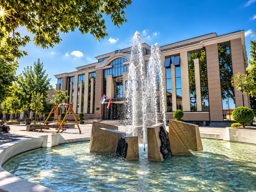 Fontana i pogled na Gradsku kuću u Derventi